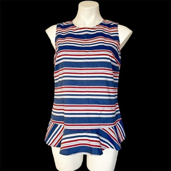 Tommy Hilfiger nautical Striped Peplum Top SMALL red Blue Sleeveless - Picture 2 of 12